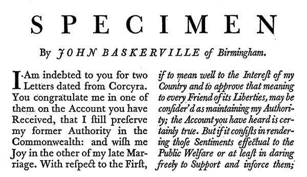 An image of the type speciman by baskerville 